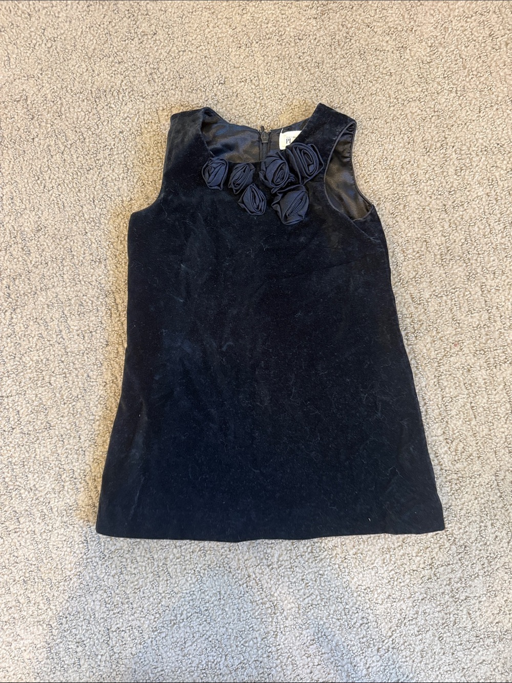 The Children’s Place Black Sleeveless Velvet Top with Rosette Neckline